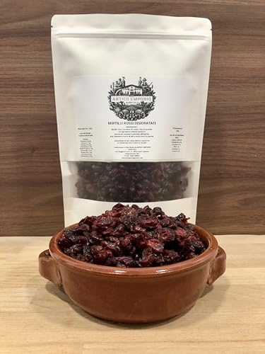 Mirtilli Rossi Interi Disidratati Naturali 1 Kg - In sacchetto di kraft Richiudibile - Senza Coloranti, Senza Conservanti e Senza Aromi Artificiali