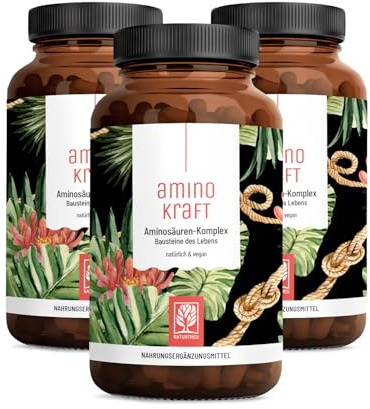 NATURTREU® Aminosäuren Komplex hochdosiert - 540 vegane Amino Tabletten | mit je 1000 mg pro Tagesdosis mit 12 verschiedenen Aminosäuren - EAA Pattern Presslinge