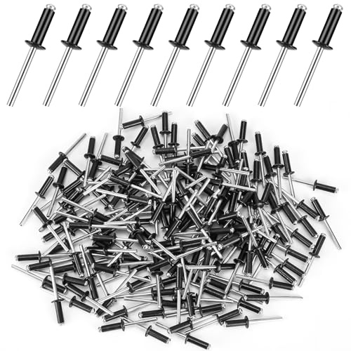 200 pièces de rivets aveugles en aluminium, 4,8 x 16 mm à bride, rivets à picots noirs, rivets aveugles pour bâtiments, navires, voitures et meubles