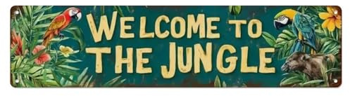 Retro WELCOME to THE JUNGLE Tin Sign Vintage Metal Sign Retro Home Bar Wall Art Decor Metal Poster 4x16 Inch