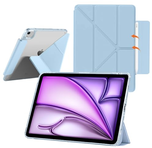 YealRed Coque Étui pour iPad Air 13 Pouces M4/M3/M2 (2026-2024) (Bleu) | Support Fin Tablette pour iPad Pro 12,9 Pouces 6e/5e/4e/3e Gén, Dos Transparent, Étui de Protection Magnétique Antichoc