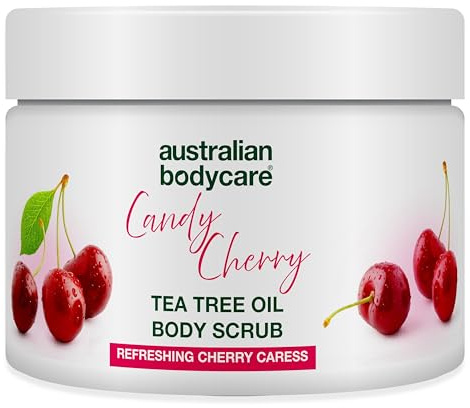 Australian Bodycare Body Scrub 400ml bei Pickeln an Rücken & Körper, Unreiner Haut, Eingewachsenen Haaren, Reibeisenhaut, erdbeerbeine | 100% Natürliches Teebaumöl & Kirsche | 100% Vegan