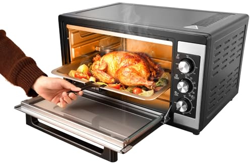 46L Toaster Oven, 1500W Countertop Electric Oven with Convection and Rotisserie, Mini Oven, Stainless Steel Pizza Oven for Toast Bake Dehydrate, 0 to 230 C, 60 Minute Timer (Black)