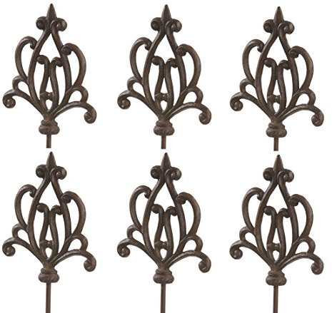 Dehner Gartenstab Ornament Spitz, 6 Stück, je ca. 140 x 17.5 x 3.2 cm, Gusseisen, edelrostfarben