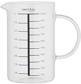axentia Cristal – Vaso medidor de Vidrio 1 litro Resistente al Calor, borosilicato, 10 cm, 6