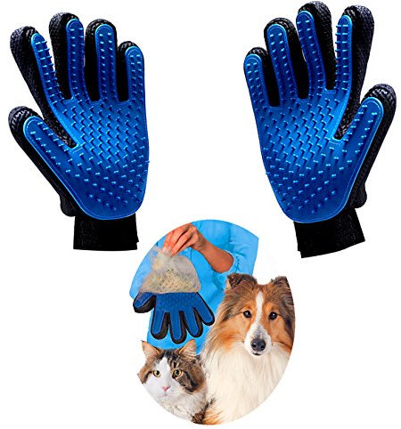 Haikingmoon Bleu Gant de Brosse Chien/Chat Toilettage Massage de Nettoyage Bain Animaux Peigne Epilateur pour Nettoyer Gants Silicone [Gant Gauche + Gant Droit]