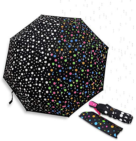 Farbwechsel-Regenschirm mit niedlichem Punktemuster, automatisches Öffnen und Schließen, tragbar, leicht, winddicht, gutes Geschenk für sie, B11997 (Farbe wird zufällig ausgewählt), Schwarz,