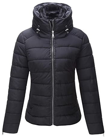 Geschallino Piumino Corto Trapuntato da Donna Cappotto a Bolle con Imbottitura in Piumino Inverno Corto Giacca SS815 Nero XL