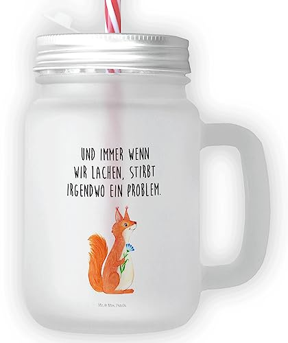 Mr. & Mrs. Panda Trinkglas Mason Jar Eichhörnchen Blume - Geschenk, Eichhorn, Tiermotive, lustige Sprüche, Lachen, Gute Laune, Tiere, Cocktail-Glas,