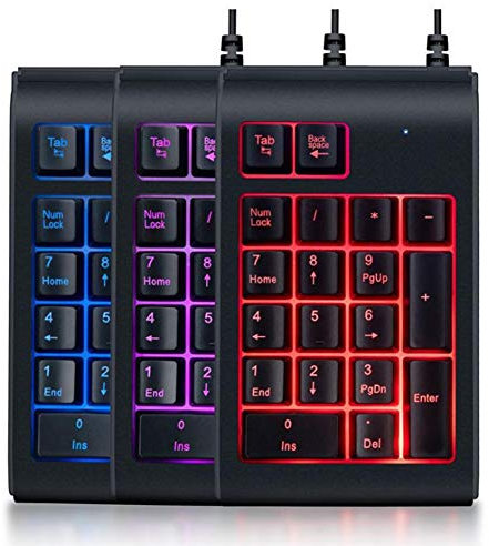 USB Numeric Keypad, 19-Key Wired Backlit Keypad Waterproof Slim Mini Number Tricolor Breathing Pad for Laptop Desktop Computer PC(Black)