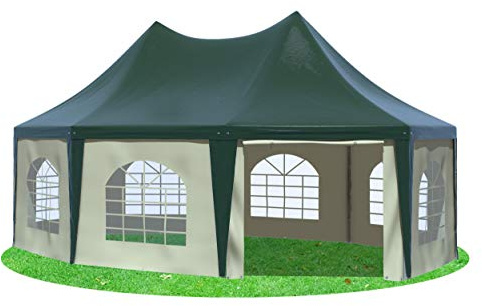 Stabilezelte Gartenpavillon 5x6,8m mit Seitenteilen Arabica Pagodenzelt 8-eck PVC GRÜN BEIGE