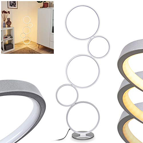 HOFSTEIN LED Stehleuchte Rodekro, Bodenlampe aus Metall in Silber, moderne Stehlampe mit Lichteffekt an den Wänden, über Fußschalter stufenlos dimmbar, 1 x LED 36 Watt, max. 3200 Lumen, 3000 Kelvin