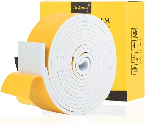 fowong Joint Adhésif en Bande 50 largeur x 6 mm Épaisseur x 4m longueur Joint en Caoutchouc Porte Fenêtre d'Isolation Phonique Antichoc Protection Mur Climatiseur - Mousse blanc film jaune