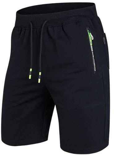 ZOXOZ Kurze Hosen Herren Shorts Sommer Kurze Jogginghose Herren Sports Shorts Sweat Baumwolle Gym Fitness mit Reissverschluss Schwarz XL