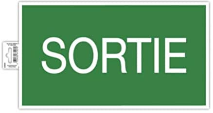 Exacompta - Réf. 67007E - 1 panneau adhésif SORTIE - Signalisation évacuation et secours - En PVC traité anti-dérapant, résistant aux UV - Dimensions du panneau : 35 x 20 cm - Coloris vert et blanc