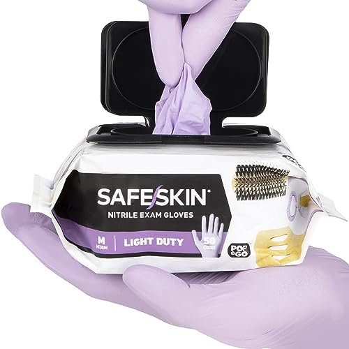 SAFESKIN Disposable Nitrile Gloves in POP-N-GO* Pack - Light Duty - Medium Size, Powder Free, Food Safe - 200 Count