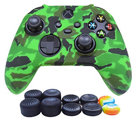 Hikfly Skin für Xbox Series X/S Controller-Schutzhülle aus Silikon für Xbox SX Controller-Griffe, rutschfeste Hülle für Game-Controller, 1 x grüne Haut mit 10 x Daumen-Griffkappen