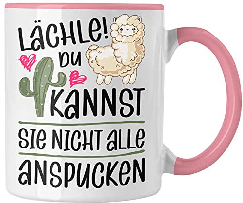 Trendation Lächle Du Kannst Sie Nicht Alle Anspucken Tasse Llama Lama Alpaka Kaffeetasse mit Spruch Lustige Tasse (Rosa)