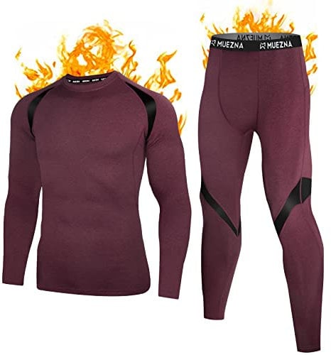 Muezna Thermounterwäsche Herren, Funktionswäsche Skiunterwäsche Lange Atmungsaktiv Thermounterwäsche Thermounterhose Set Weicher Wolle Fleecefutter für zu Hause Winter