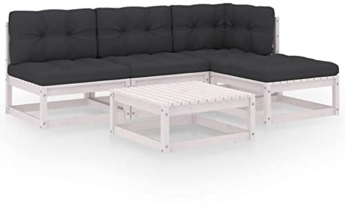 vidaXL Garten Lounge Set 5-TLG., Gartenmöbel Set Sitzgruppe für Garten Terrasse Balkon, Modular Sofa Garnitur mit Kissen, Loungemöbel, Kiefer Massivholz