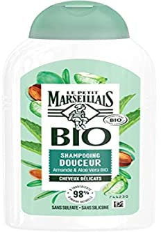 Le Pe Marseillais - Mildes Shampoo mit Bio-Mandel & Aloe Vera (240 ml Flasche), Shampoo für empfindliches Haar – 98 Inhaltsstoffe natürlichen Ursprungs, sulfatfrei und silikonfrei
