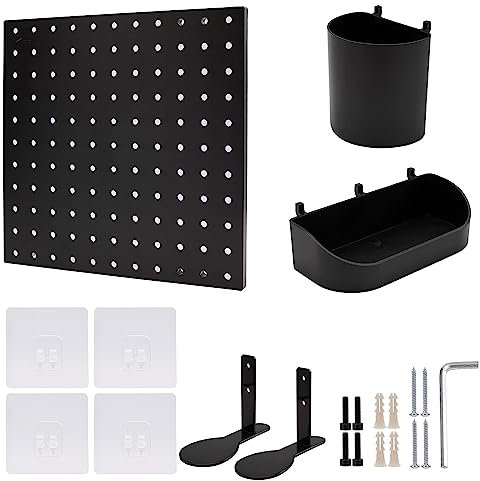Wandpaneel-Kit Pegboard Wandhalterung DIY Pegboard Wand Lochplatte Wandhalterung für Werkstatt, Werkstatt und Werkbank, Desktop-Aufbewahrung, Bastel- und Dekorationsartikel (Schwarz)