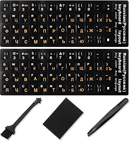 Russian Keyboard Stickers[5 in 1], Keyboard Letters Replacement Stickers Russian Black Background with Orange Lettering for PC Computer Laptop Notebook Desktop Keyboards