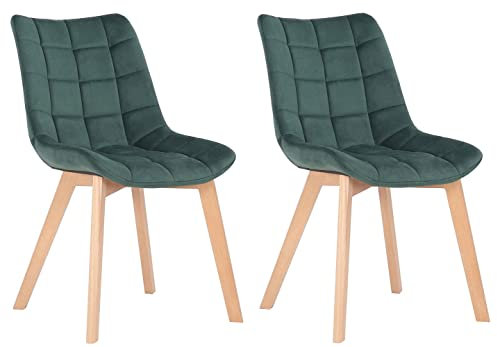 CLP 2er-Set Esszimmerstühle Passaic Samt, ergonomisch gepolstert & gesteppt, mit Bodenschonern, bis 150 kg belastbar, Farbe:grün