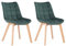 CLP 2er-Set Esszimmerstühle Passaic Samt, ergonomisch gepolstert & gesteppt, mit Bodenschonern, bis 150 kg belastbar, Farbe:grün