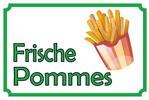DekoDrom® Blechschild 20x30 cm Frische Pommes Fritteuse Imbiss Snack Gemüse Kartoffeln gelb Markt Bauernhof Bio Tafel Wand Deko Bar Kneipe Cafe Sammler Geschenk