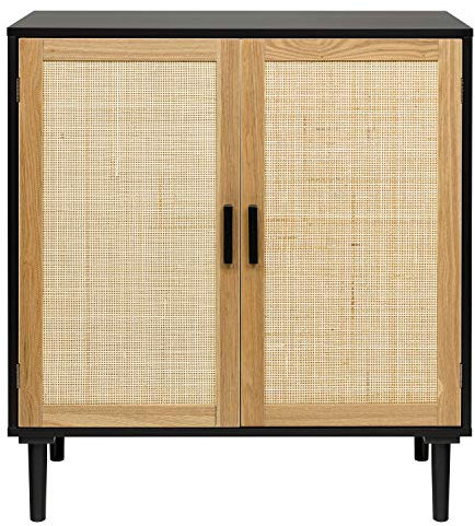 Finnhomy Sideboard Sideboard Wohnzimmer mit Rattan verzierten Türen Küchenschrank Küchenschränke Aufbewahrungsschrank für Esszimmer Flur Sideboards (L80 x B40 x H88 cm, Schwarz)