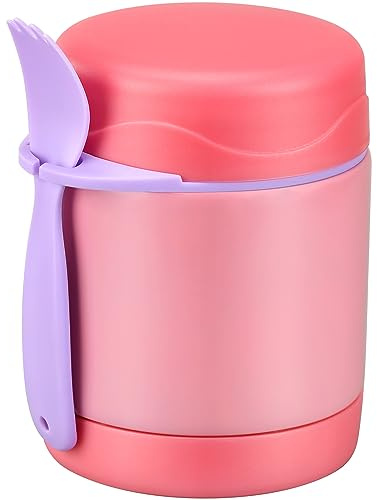 10oz Soup Kids Lunch Jar with Spoon - Hot Insulated, Leak Proof Stainless Steel Wide Mouth Food Thermo Jar for School (Pink)