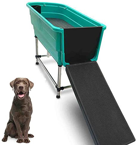 ASUMUI Vasca da Bagno in plastica per Cani di Piccola e Media Taglia Vasca da Bagno per Animali Domestici con Scala Mobile per Animali di Piccola e Media Taglia