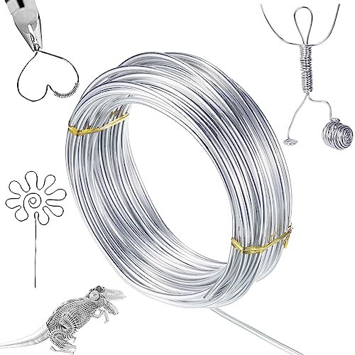 SUGUERU® Alambre de Aluminio Manualidades-1m X 28mm, Joyeria,Maquina Tricotin,Alambre Manualidad Flexible Para Esculturas, Joyas,Modelado de Esqueleto,Abalorios,Hacer Guirnalda (1mm x 28m-Plata)