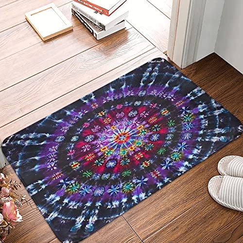 Fußmatte Innen Lila Blaues Mandala, Buntes Batikmuster, Universell 40X60Cm Rückseite Fußabtreter Schmutz Widerstehen Sauberlaufmatte Rutschhemmender Haustür Fußmatten Für Außen Wohnzimmer