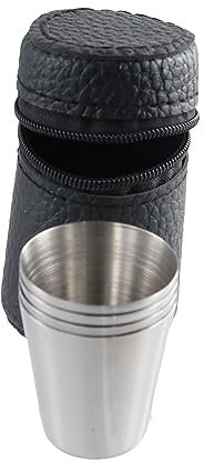 Leadigol Stackable Travel Cups Light Whiskey Mugs PU Leather Cover Stainless Steel Camping Cup White Wine Glass Durable Hiking