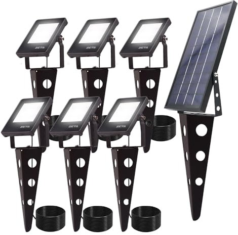 Mii-PWR Solar Spotlights Outdoor Waterproof, ZETA 6-in-1 Spot Lights Metal Cool White Auto On/Off Dusk to Dawn Landscape Flag Pole Uplights for Outside House Trees Garden Yard Driveway Pathway Lawn