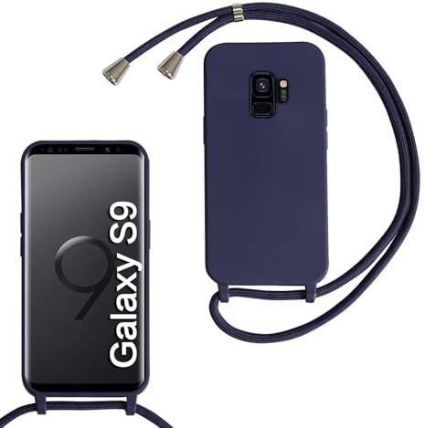 FERLAN handyband Hülle für Samsung Galaxy S9 mit Band, HandyHülle mit Kordel, Weich Silikon TPU Stoßfest Bumper mit Kette zum Umhängen für Samsung Galaxy S9, Handy Lanyard - Dunkelblau