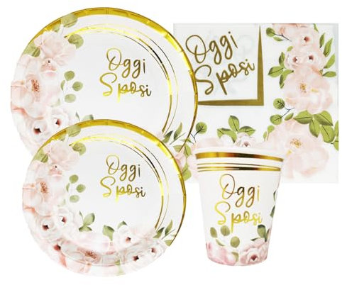 ZENZERO® - STOVIGLIE per FESTA MATRIMONIO OGGI SPOSI ROSA e ORO in Carta MONOUSO - (kit COMPLETO)
