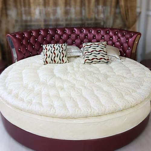 FAANAS Runde Matratzenauflage mit 100% Baumwollfüllung, Gesteppte Design-Komfort-Matratzenauflage Ultraweicher Flauschiger Matratzenschutz, Diameter (59inch)
