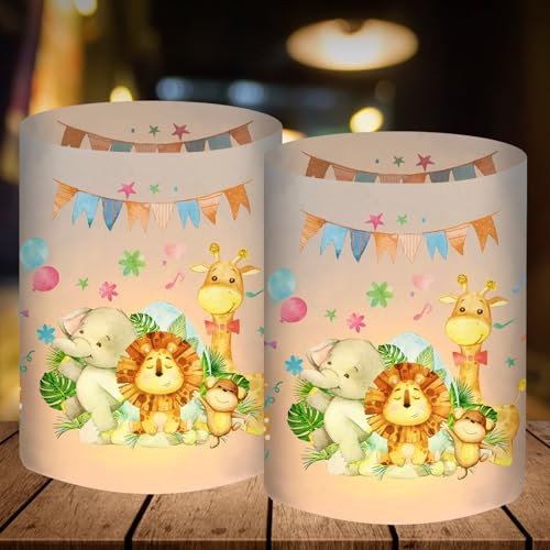 12 Windlicht Tischdeko 1 Geburtstag Junge Mädchen, Dschungel Deko Kindergeburtstag Deko 1 Jahr, Dschungel Geburtstagsdeko, Safari Deko Waldtiere Geburtstag Deko, Geeignet Für Teelichter Oder Kerzen