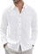 J.VER Herren Leinenhemd Sommer Casual Freizeithemd Langarm Button Down Leinen Shirt Regular Fit Hemd,Weiß,XXL