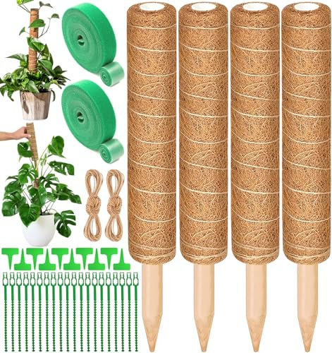 ZLPBAO Pflanzstab Kokos, 4 Stück 42CM Biegsame Moosstab für Monstera mit Zubehör, Pflanzstab Monstera Rankhilfe Zimmerpflanzen - aus natürlicher Kokosfaser - verlängerbar