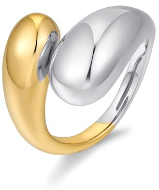 LILIE&WHITE Ringe Damenring, Zwei-Farben-Design in Silber und Gold, Moderner und Eleganter Stil, Verstellbarer Ring für Alltag und Besondere Anlässe