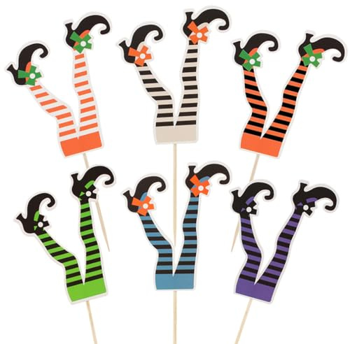 Houhounb 36 Stück Halloween Cupcake Topper Set Hexenbeine für Kuchen Cupcake Party Halloween Geburtstag