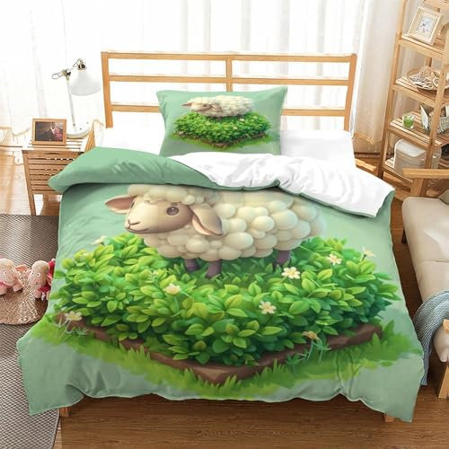 NNAWFJXG Schaf 3D Bettwäsche Print Mikrofaser Autotoon Bettbezug Mit Kopfkissenbezug, Jungen Teens Bettwäsche Set Kinder Erwachsene, 2 Teilig Sets Mit Reißverschluss Single（135x200cm）