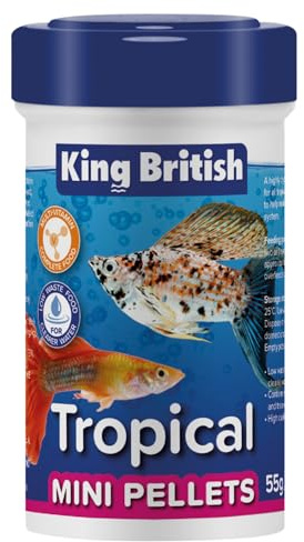 King British – Tropical Mini Pellets 55g – Multi-Vitamin Complete Fish Food – Low Waste, Clear Water Formula, Natural Ingredients – For Tropical Fish