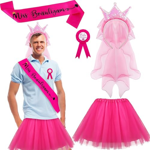 JWDMHSJ 4 Pièces Costume Set pour Homme - Costume EVG, Enterrement de Vie de Garçon, JGA Accessoires Déco avec Déguisement Robe Mariée