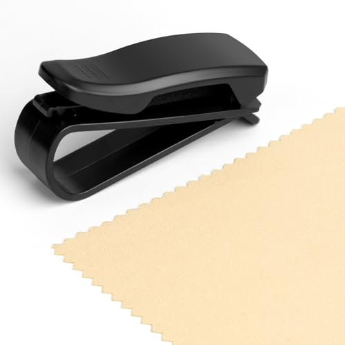 Porte Lunettes pour Voiture Original pour Pare Soleil + Chiffon de Lunette 1x Clip Noir Mat Support Lunette Voiture - Gadget Voiture Interieur Utile - Accessoire Voiture Femme / Homme Range Lunettes