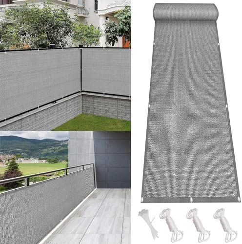 Balkon Sichtschutz Balkonverkleidung 150 x 500 cm Wetterbeständiges Und Pflegeleichtes HDPE Sichtschutzmatte Balkonbespannung mit Kabelbinder für Gartenzaun Balkonzaun, Grau